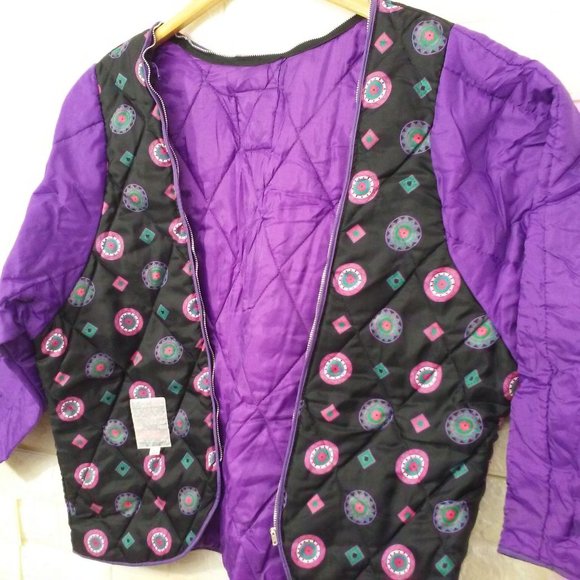 Vintage 90s London Fog Quilted Coat Liner -Lreg Daisy Circles Zipper-edge Nylon - Picture 2 of 12